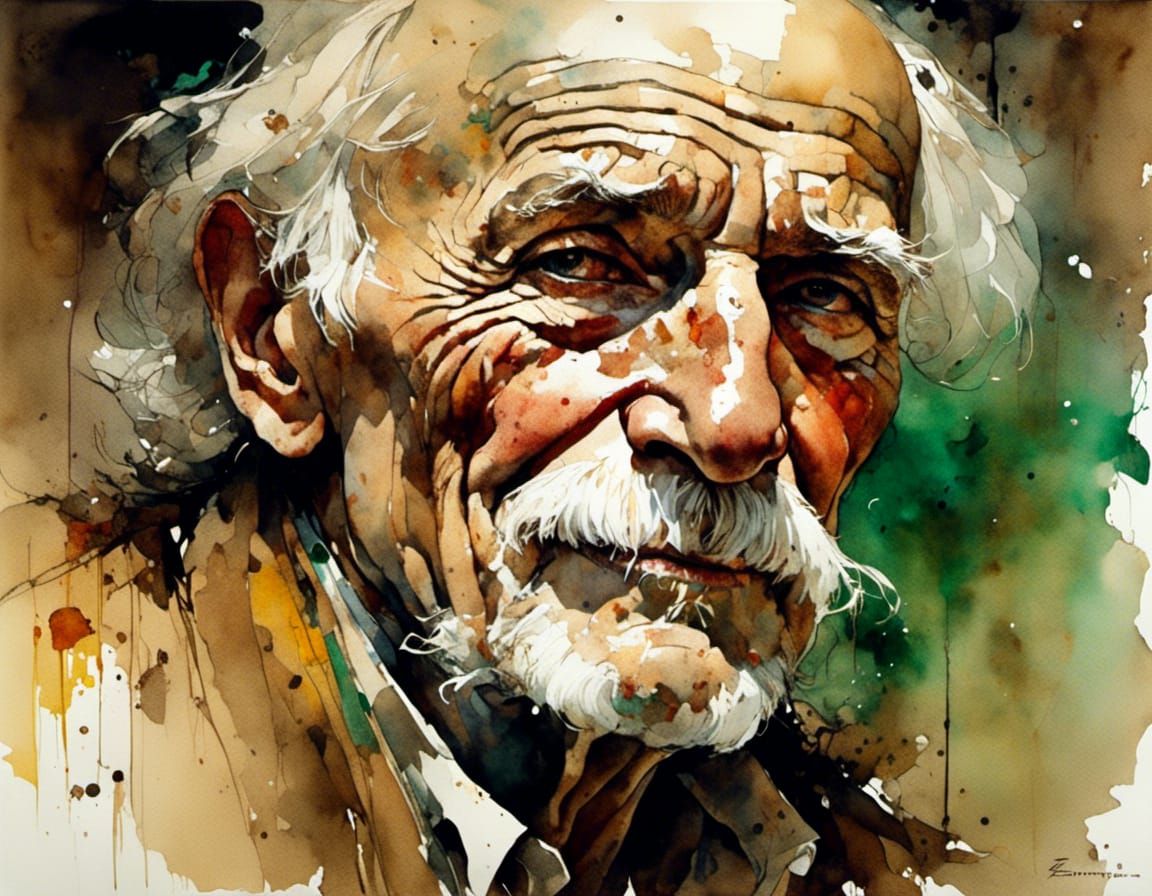 Disturbing Smiling Old Man in Academic Realism Style