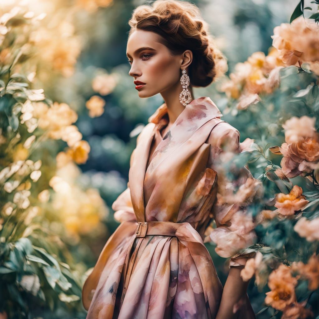 Woman in Flower Petal Dress: High-Fashion Editorial