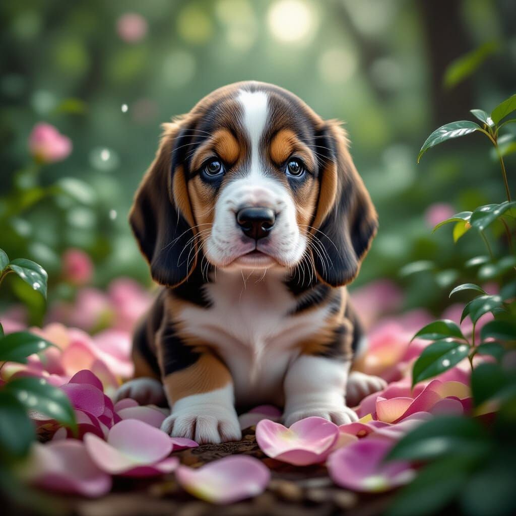 Hyperrealistic cute puppy basset