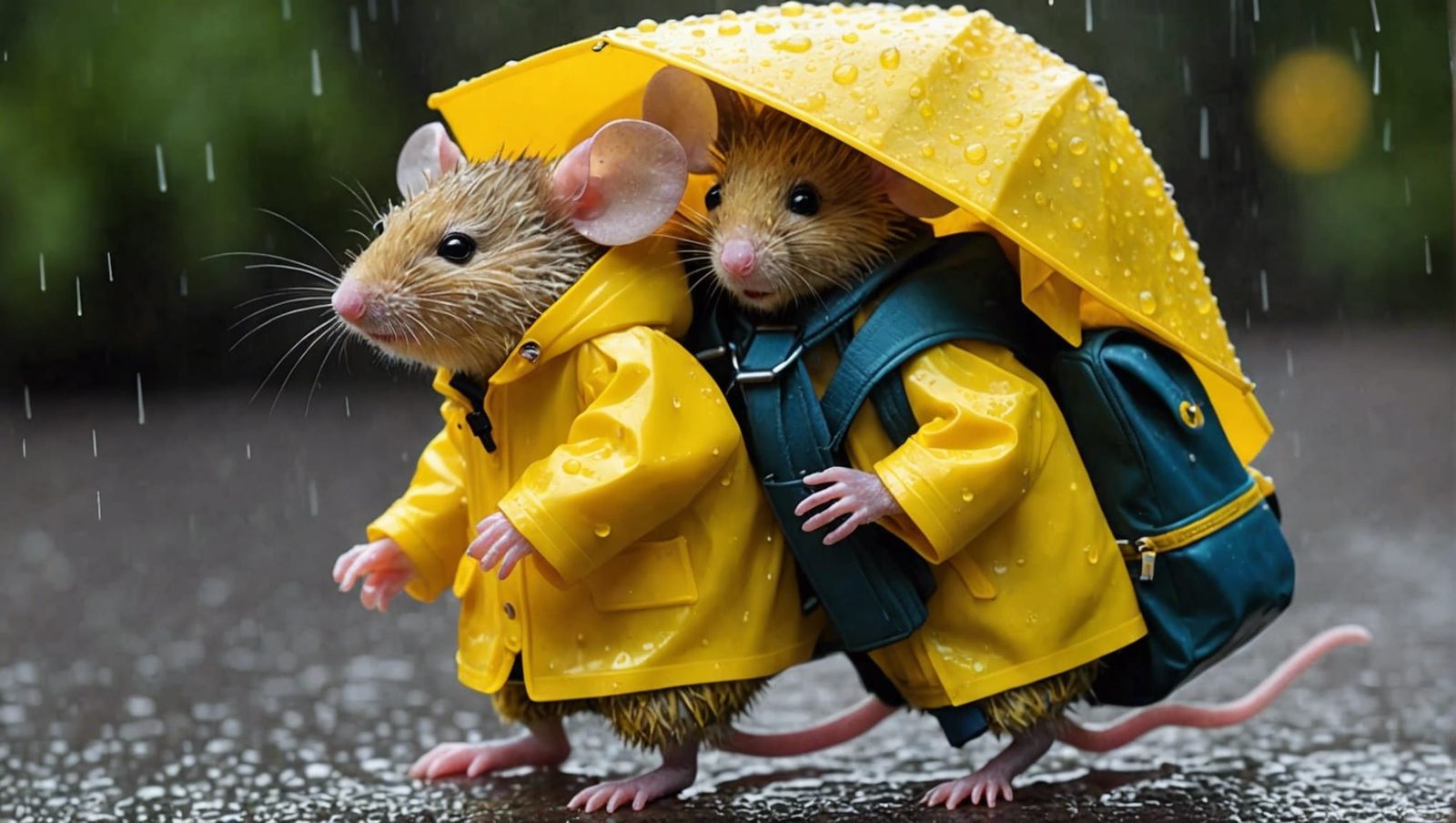 Baby Mouse in Raincoat on a Rainy Day