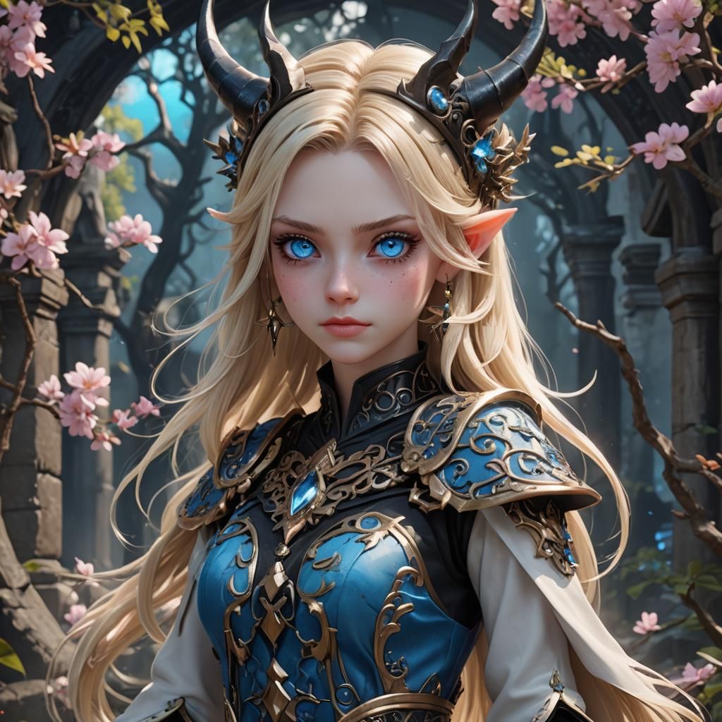 Kuromi Style Blonde Girl: Detailed Digital Art