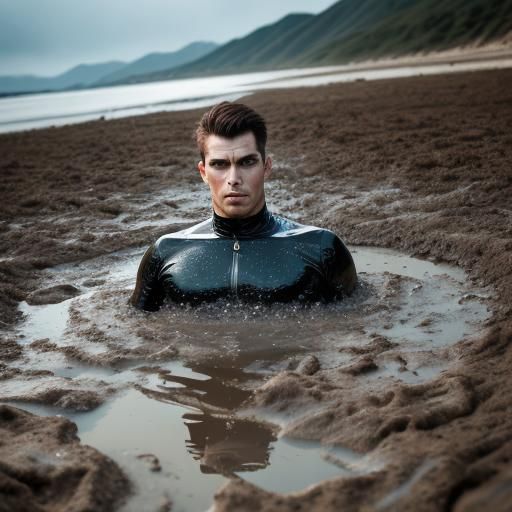 Man in Rubber Sinking in Quicksand