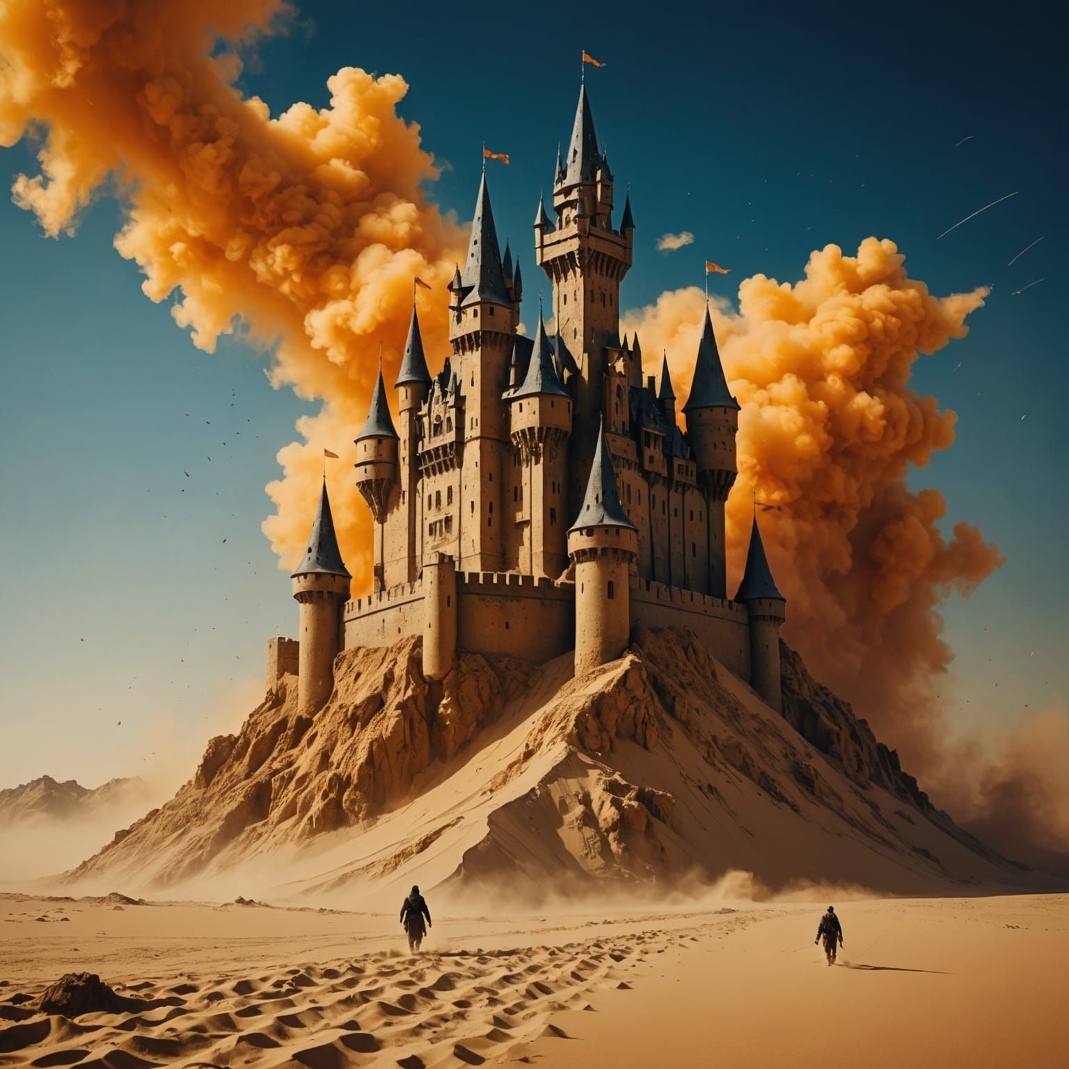 Medieval Sandcastle Flies Away in Sandstorm