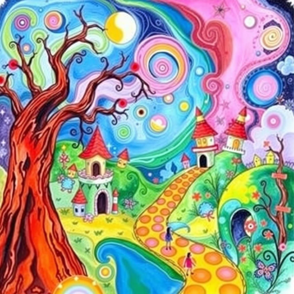 Vibrant Candyland Wonderland in Gouache Style