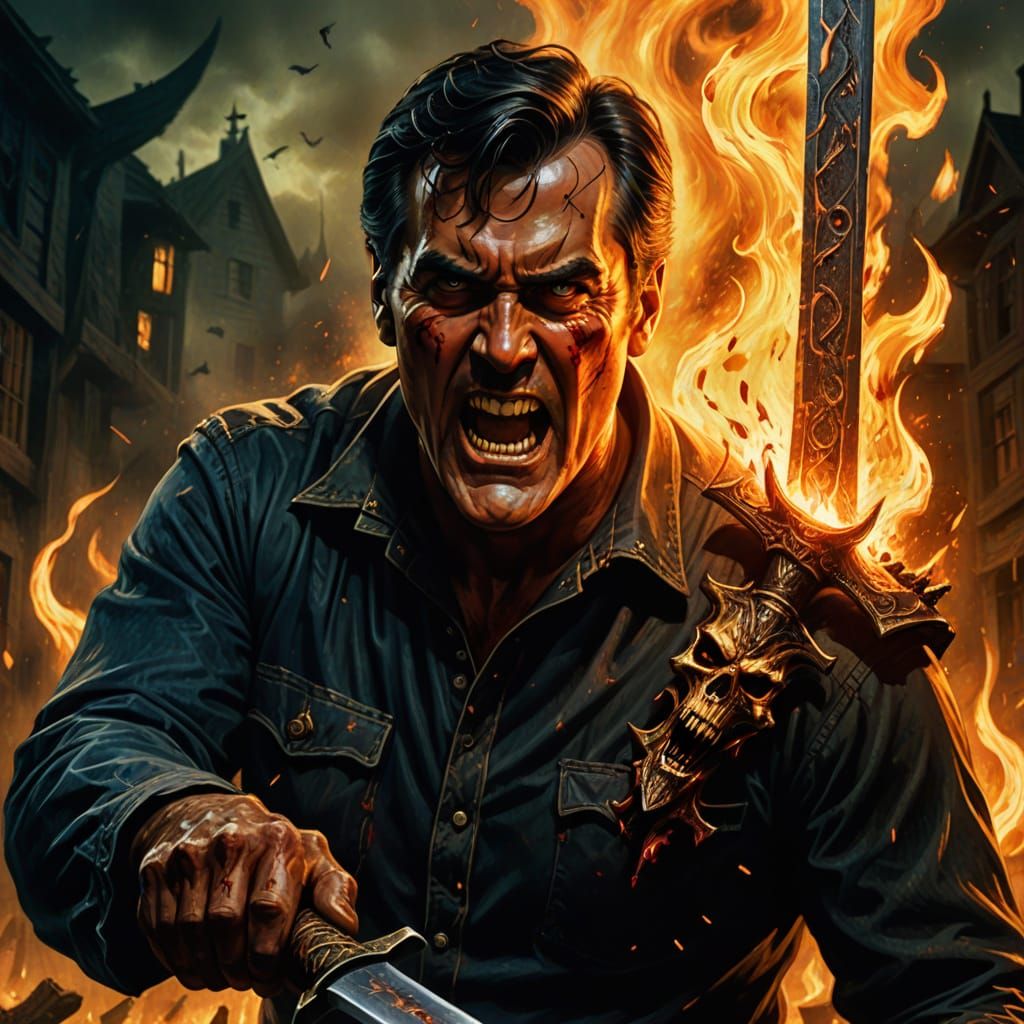 Demonic Horror: Man Fighting Demons in Dark Fantasy Style