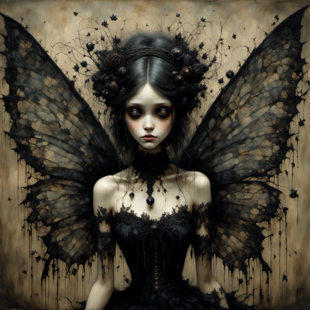 Evil Fairy Girl with Lace Wings: Gothic Horror