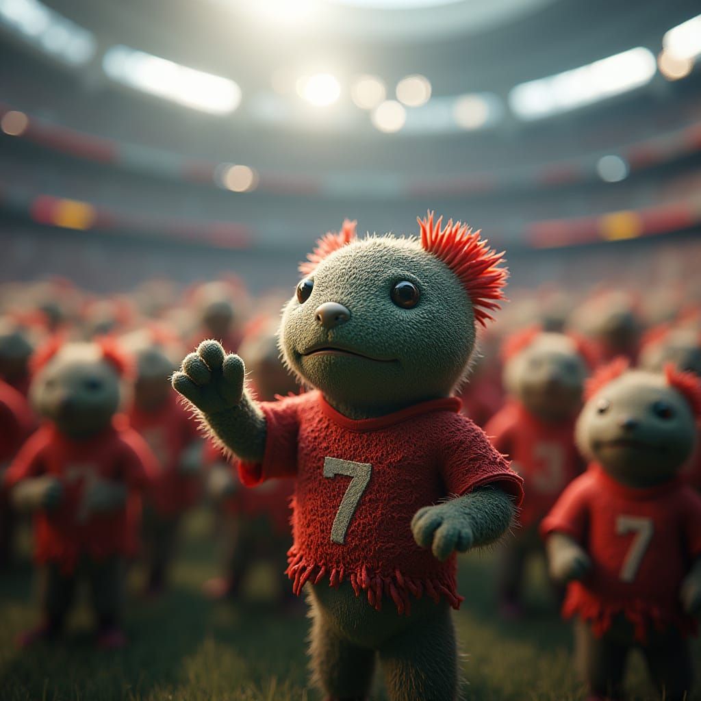 Tardigrades in Vibrant Football Stadium Spectacle