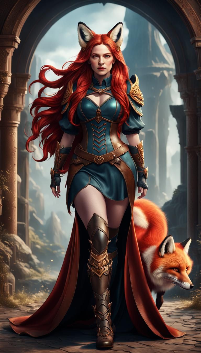 Fox-Eared Woman in Leather Armor, Fantasy Art