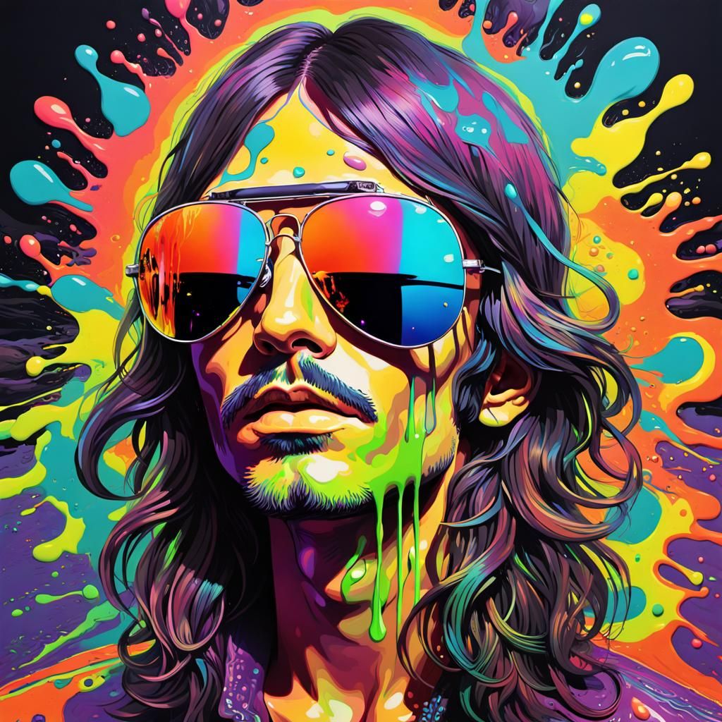 Psychedelic Liquid Portrait of a Hippie in Splash Art