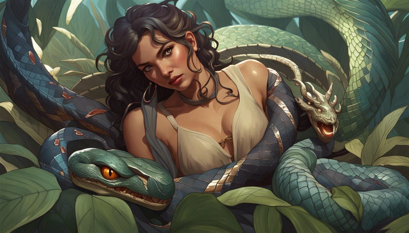 Serpentine Woman: Hyperdetailed Portrait in Art Nouveau Styl...