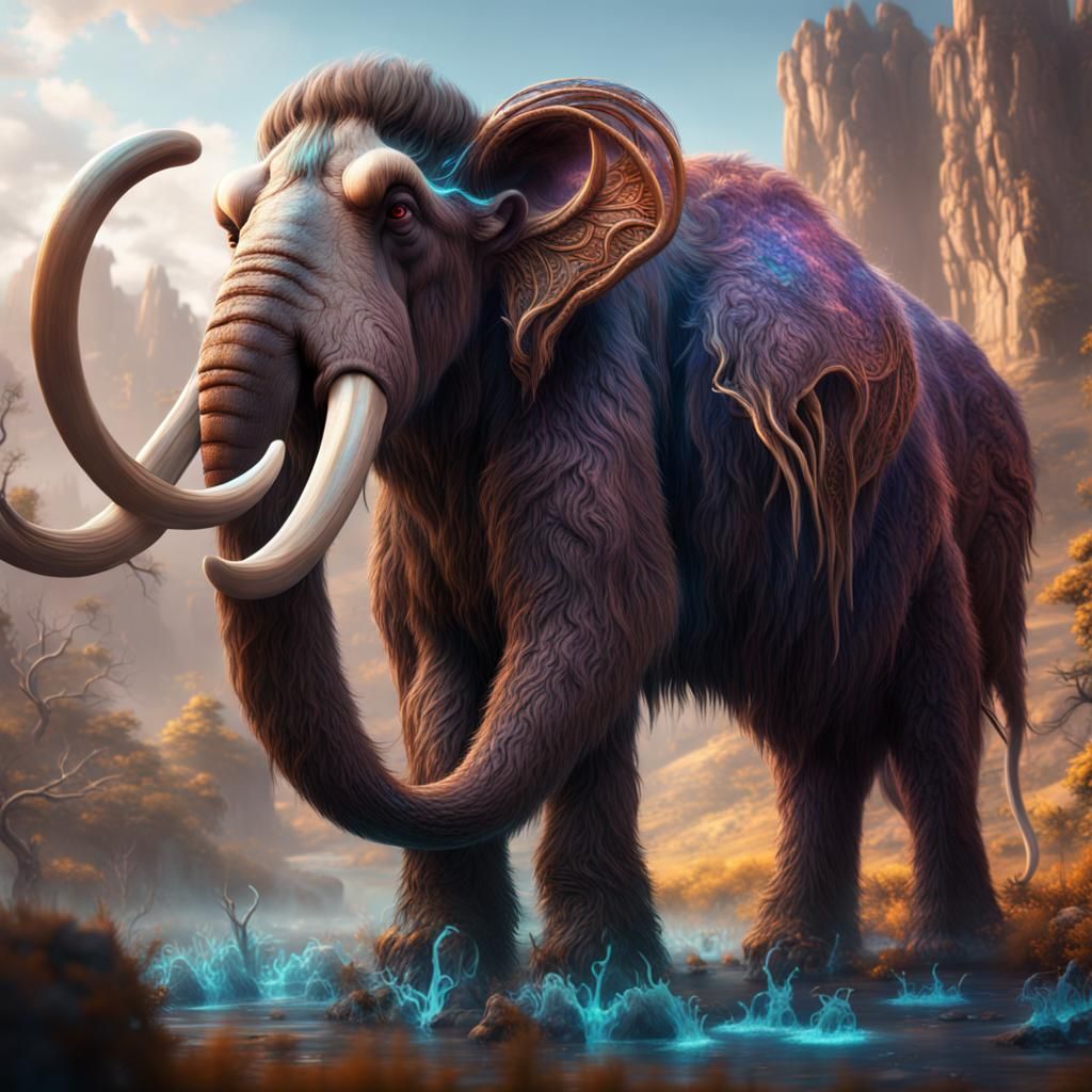 Holographic Mammoth: Detailed Matte Painting in Deep Color