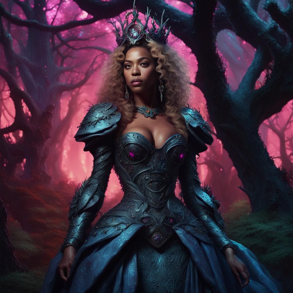 Beyoncé in Neon Forest, Dark Fantasy Style