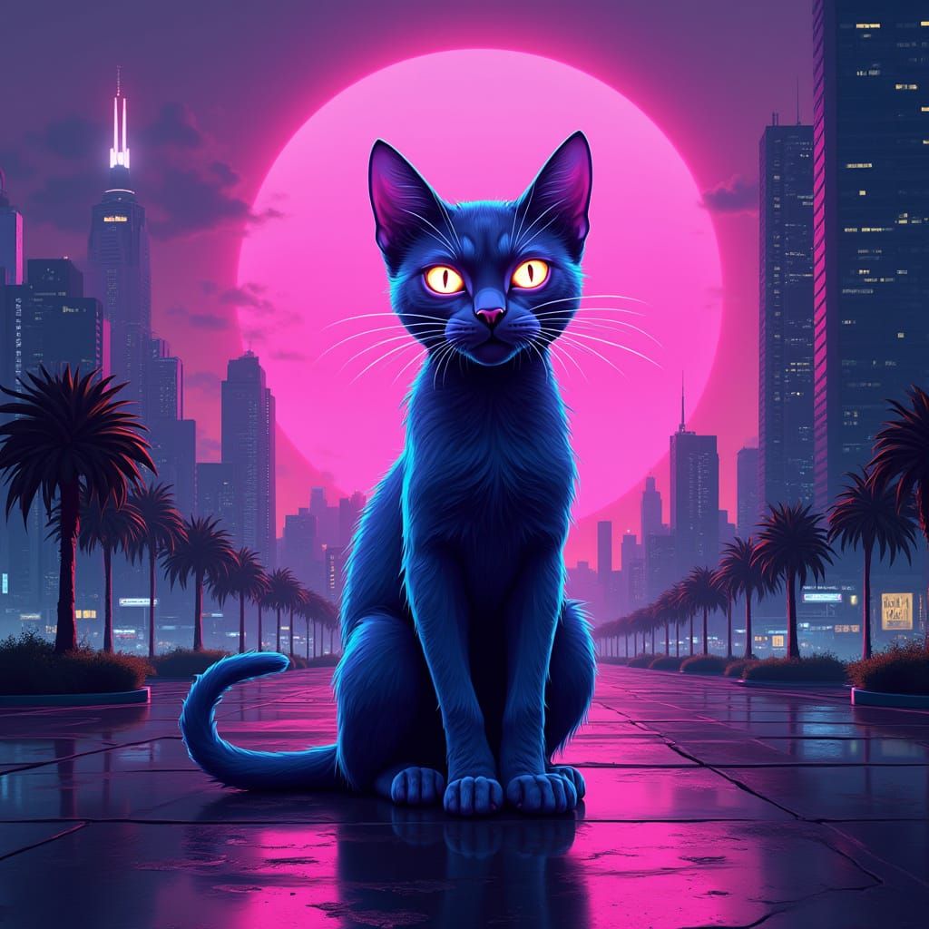 Futuristic Feline in Neon Hues
