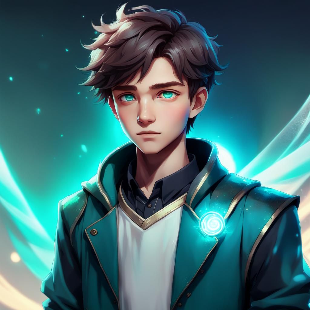 Anime Boy with Teal Eyes, 3D Digital Art
