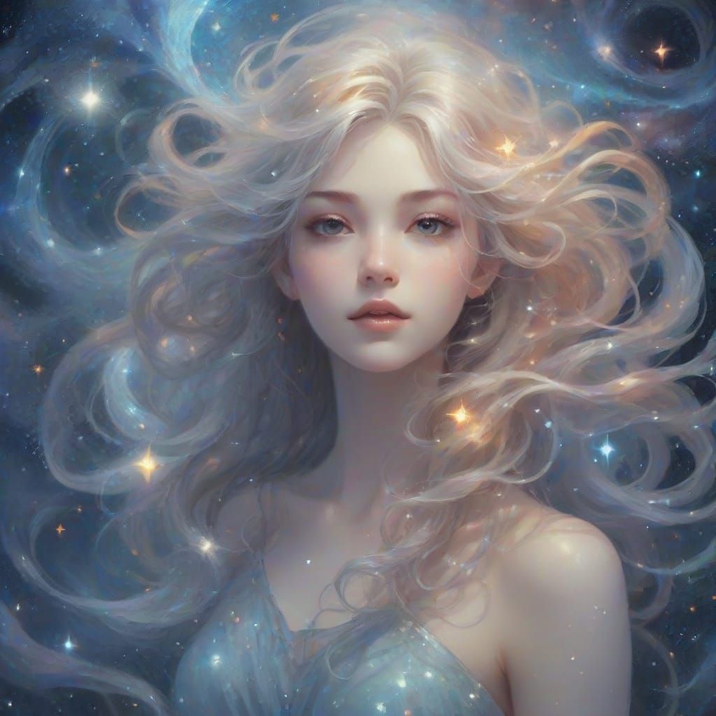 Ethereal Stardust Being in Anime Style
