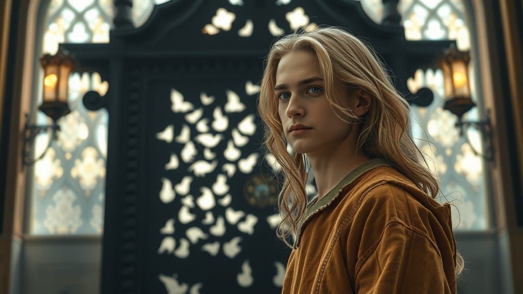 Young Man in Mystical Cathedral Caverns