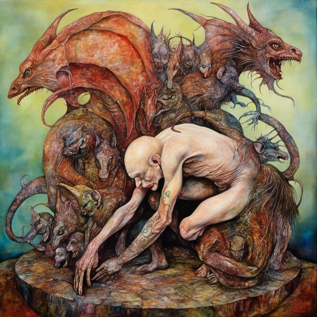 Albino Chimera Dragon: Surreal Fantasy Assemblage