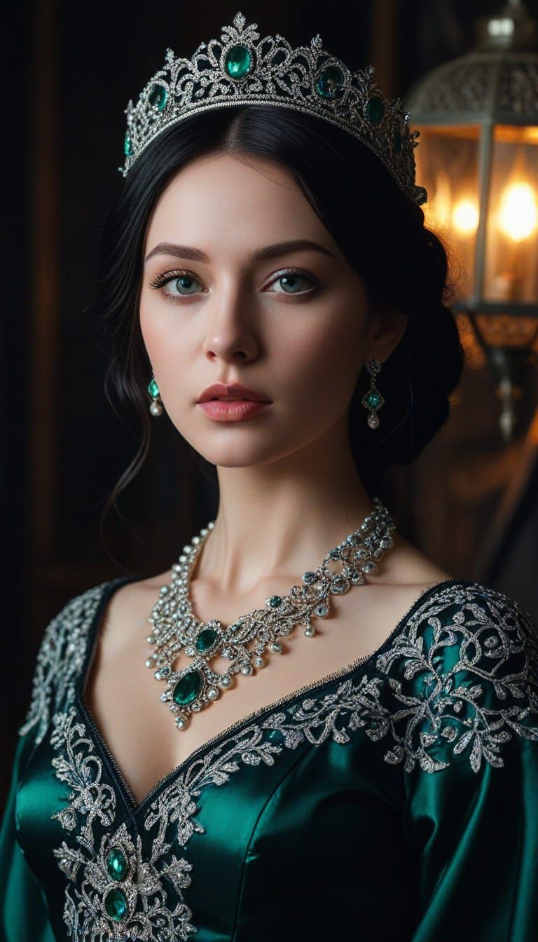 Elegant Gothic Woman in Rich, Cinematic Oil Painting