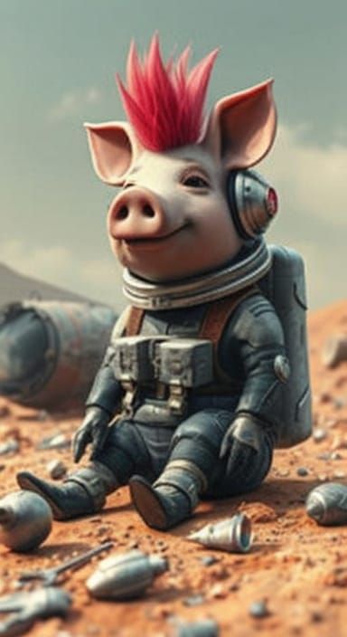 Punk Pig Astronaut on Alien Planet in Photographic Style