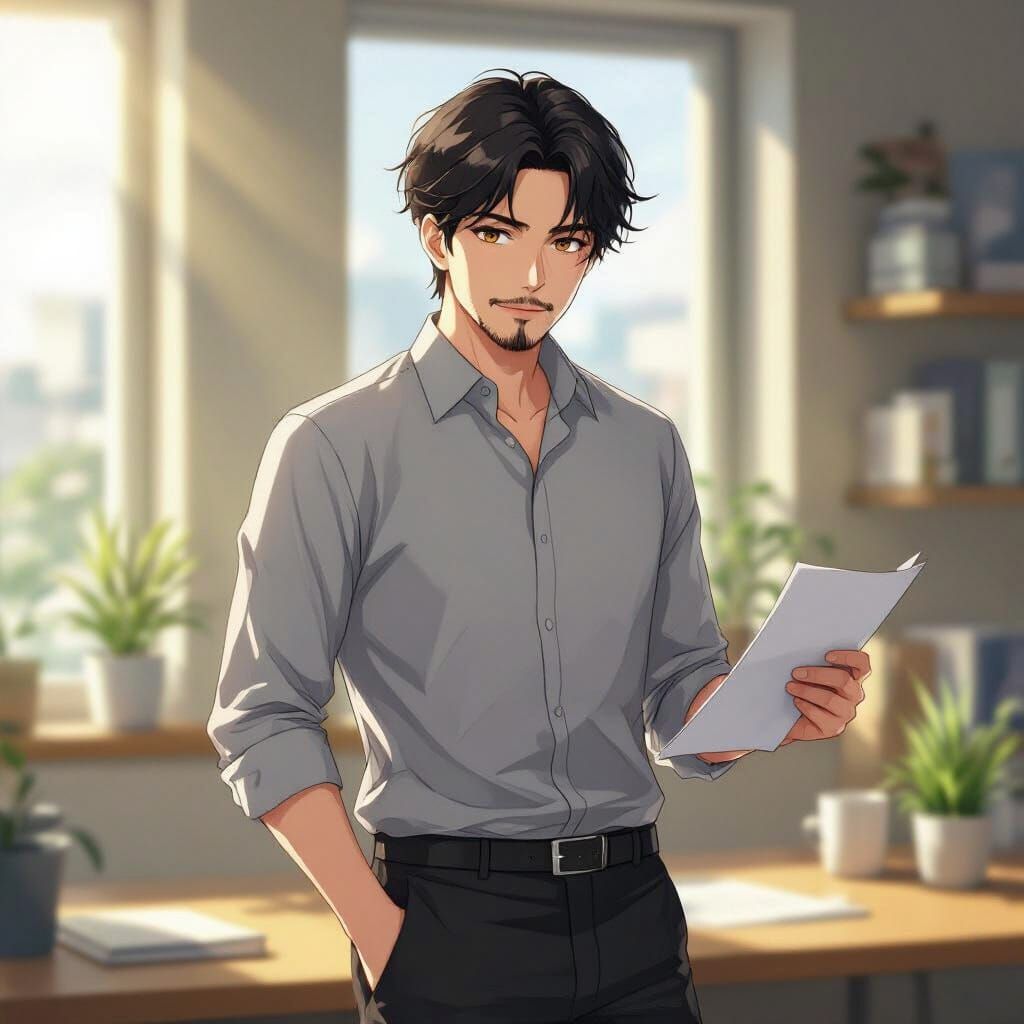 Anime Man With Amber Eyes In Morning Sunlight