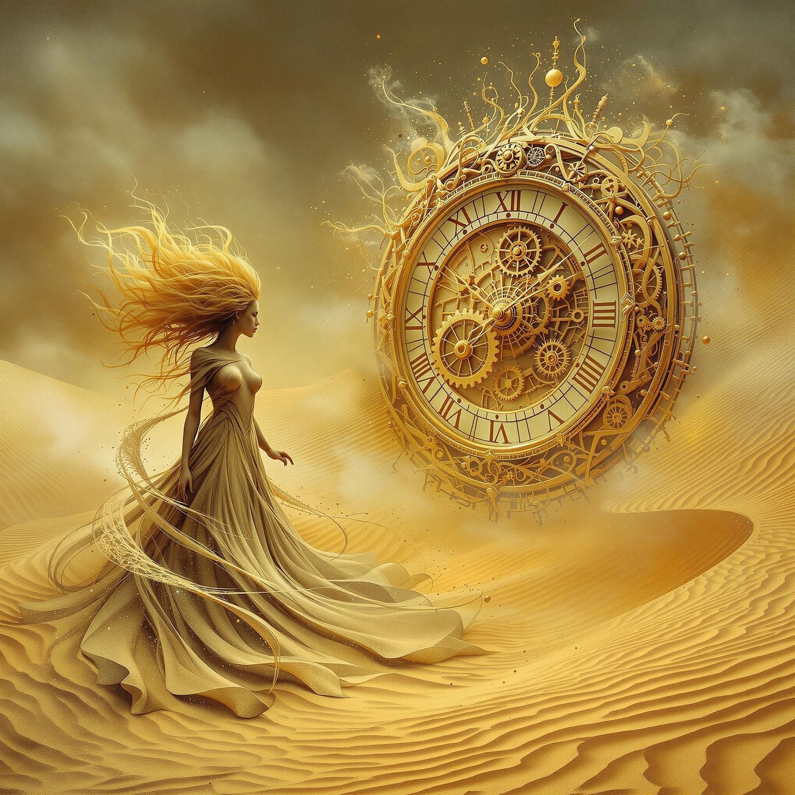 Mystical Desert Figure Contemplates Time