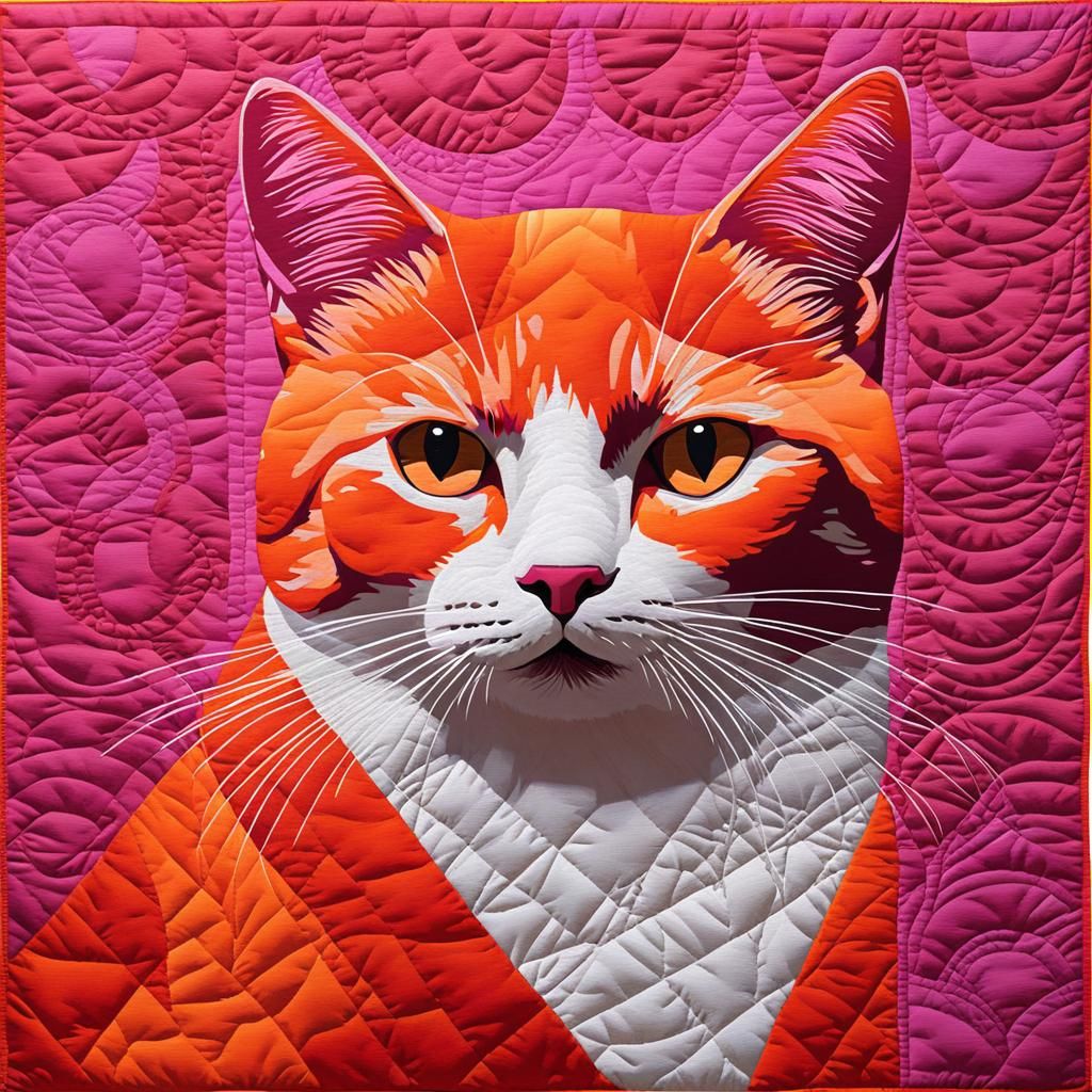 Stylized Quilt Cat in Editorial Illustration Style