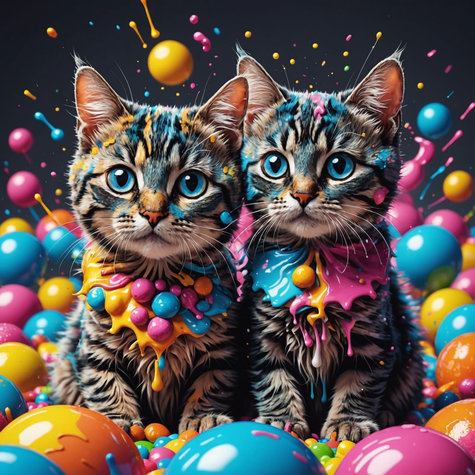 Whimsical Ink Splatter Cats in Candy Art Style