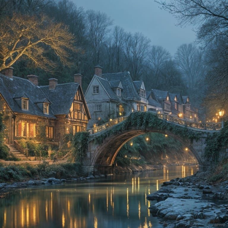 Victorian Christmas Village in Golden Light