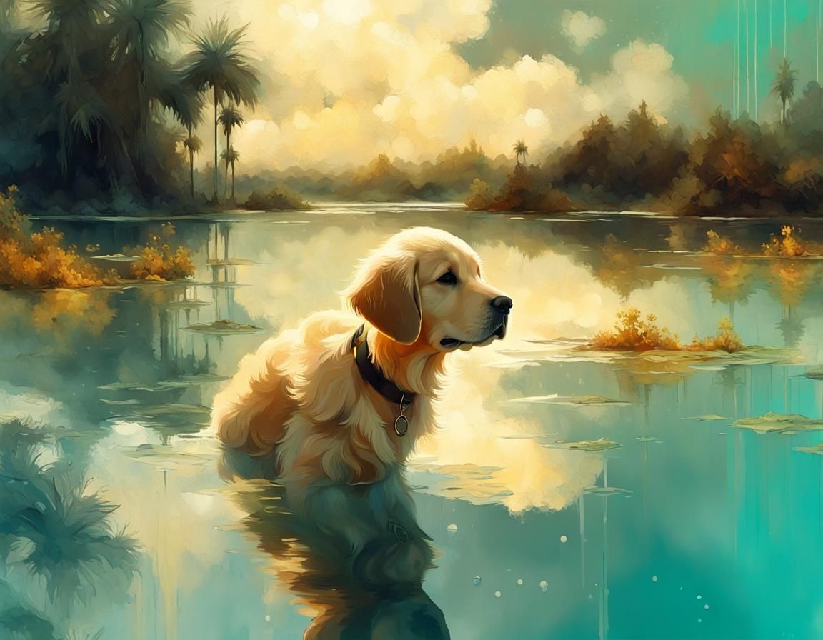 Golden Retriever Puppy by Summer Lagoon, Digital Art