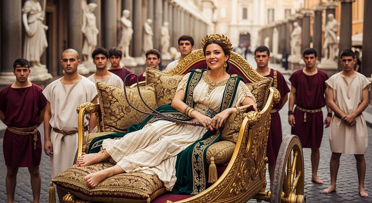 Opulent Roman Empress in Gold Chariot: Professional Photogra...