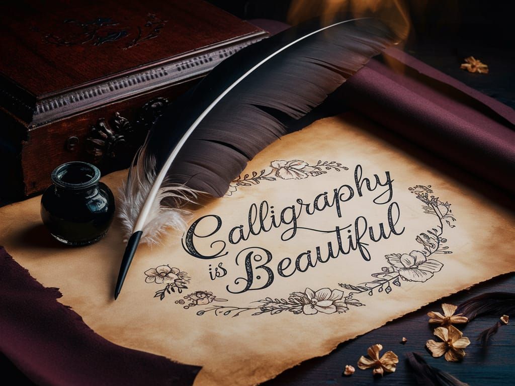 Elegant Calligraphy Scene with Quill and Ink