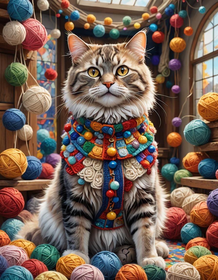 Smiling Norwegian Cat in Whimsical Living Room