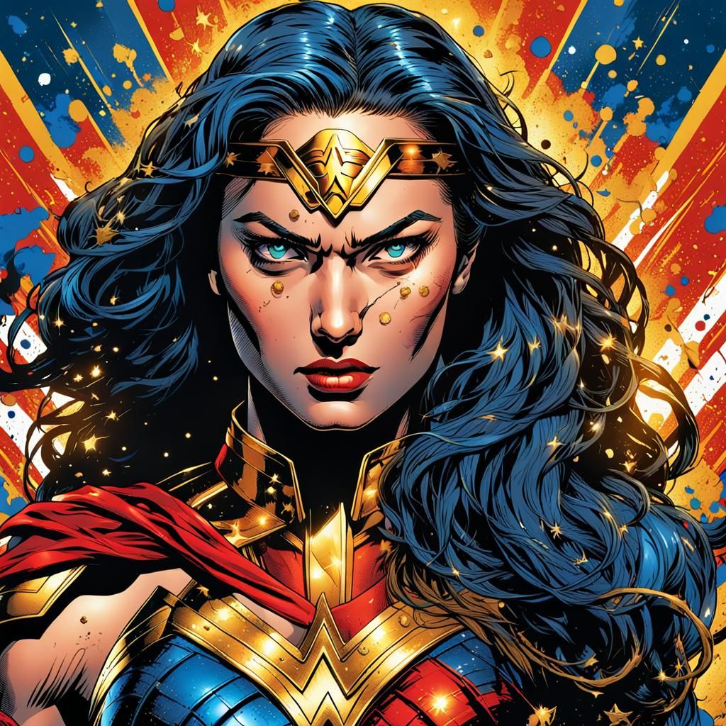 Wonder Woman Comicbook Illustration in Heroic Pose