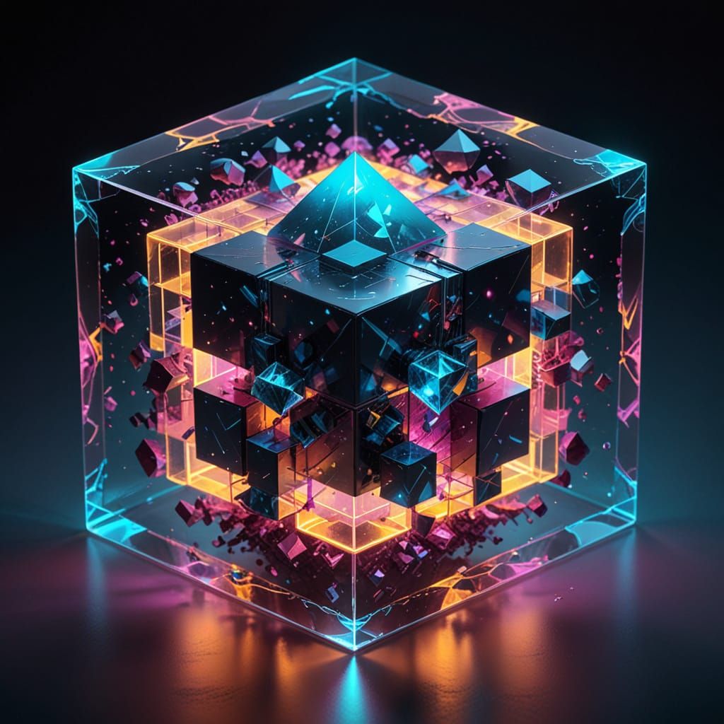 Vibrant Geometric Dreamscapes in Cyberpunk Style