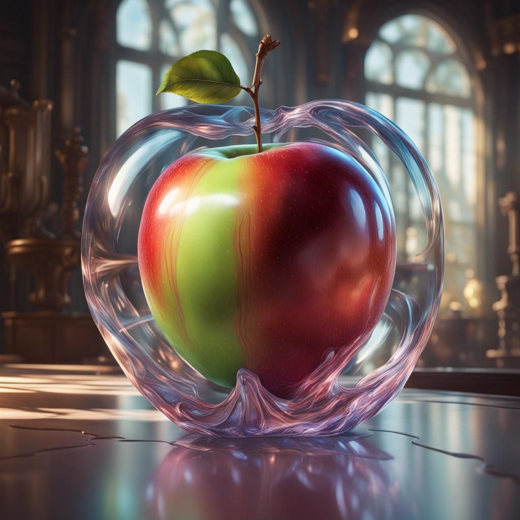 Glass Apple Portrait in Hyperdetailed Style