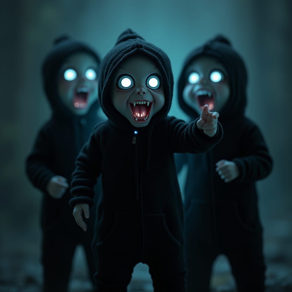 Menacing Tiny Devils Smile with Neon Glow