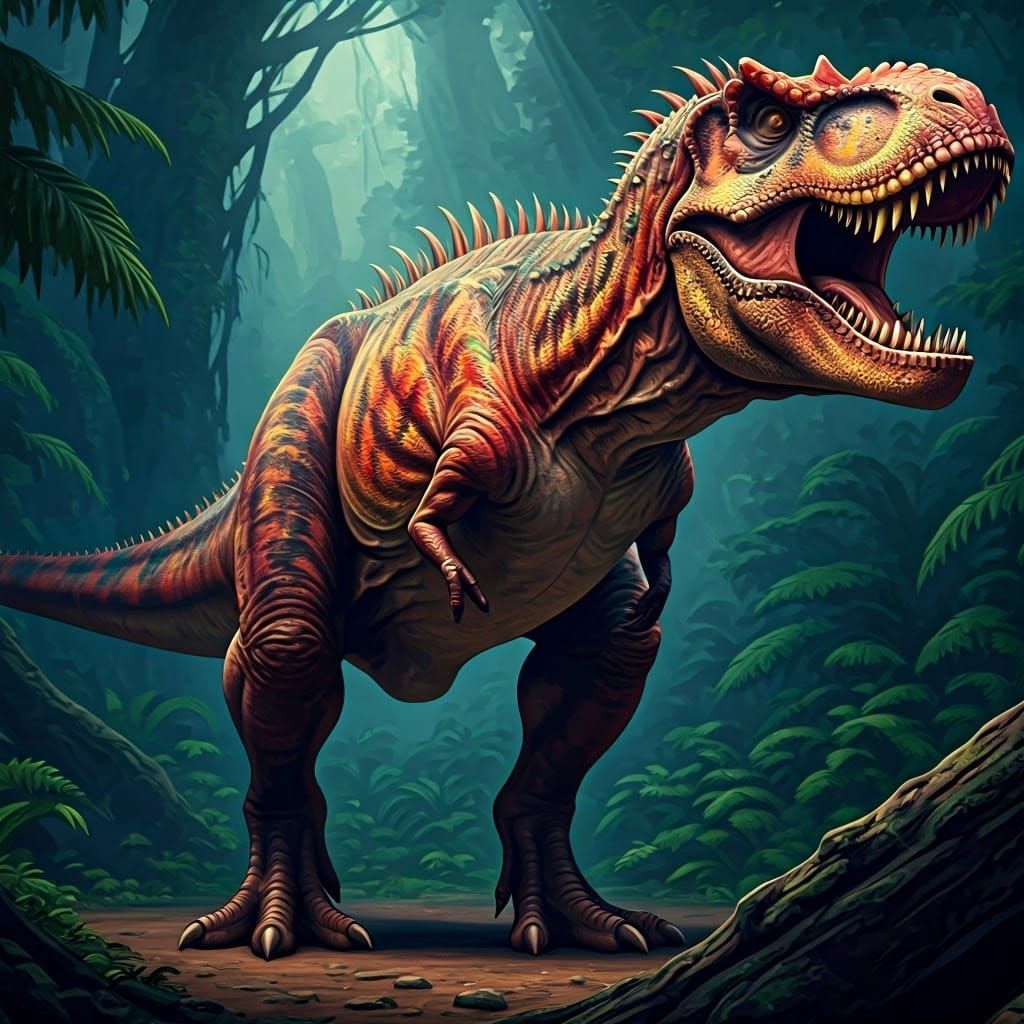 Majestic Crimson T-Rex in Prehistoric Landscape