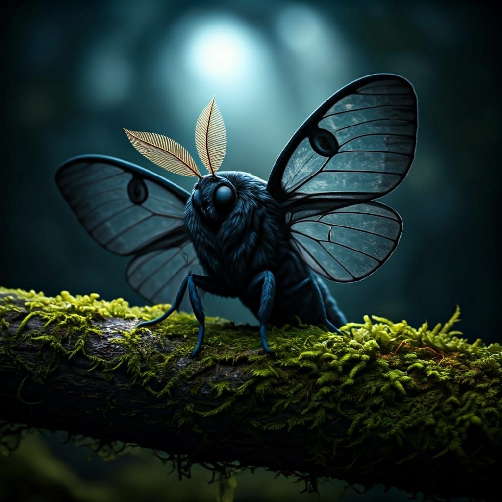 Ethereal Black Moth with Transparent Wings