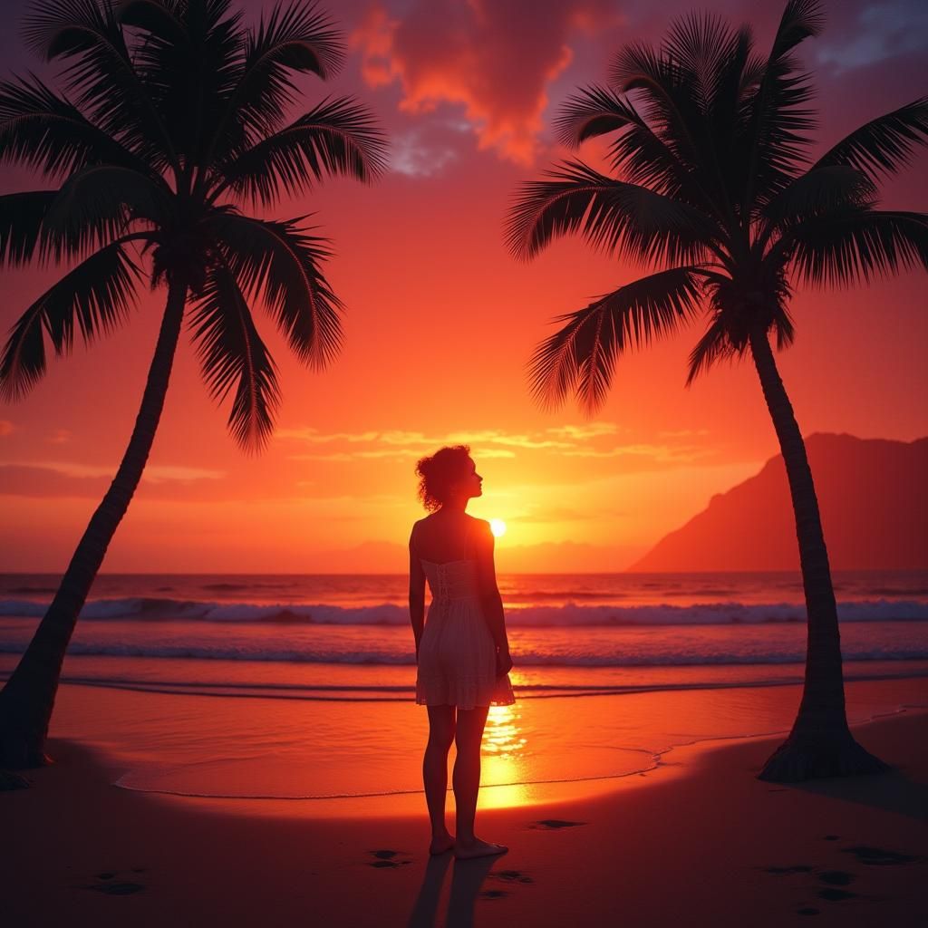 Silhouette Against a Vibrant Tropical Sunset