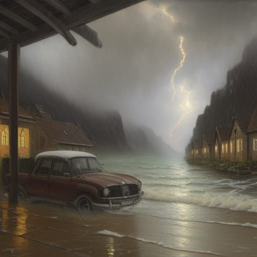 Dramatic Thunderstorm Captured in Oil Painting