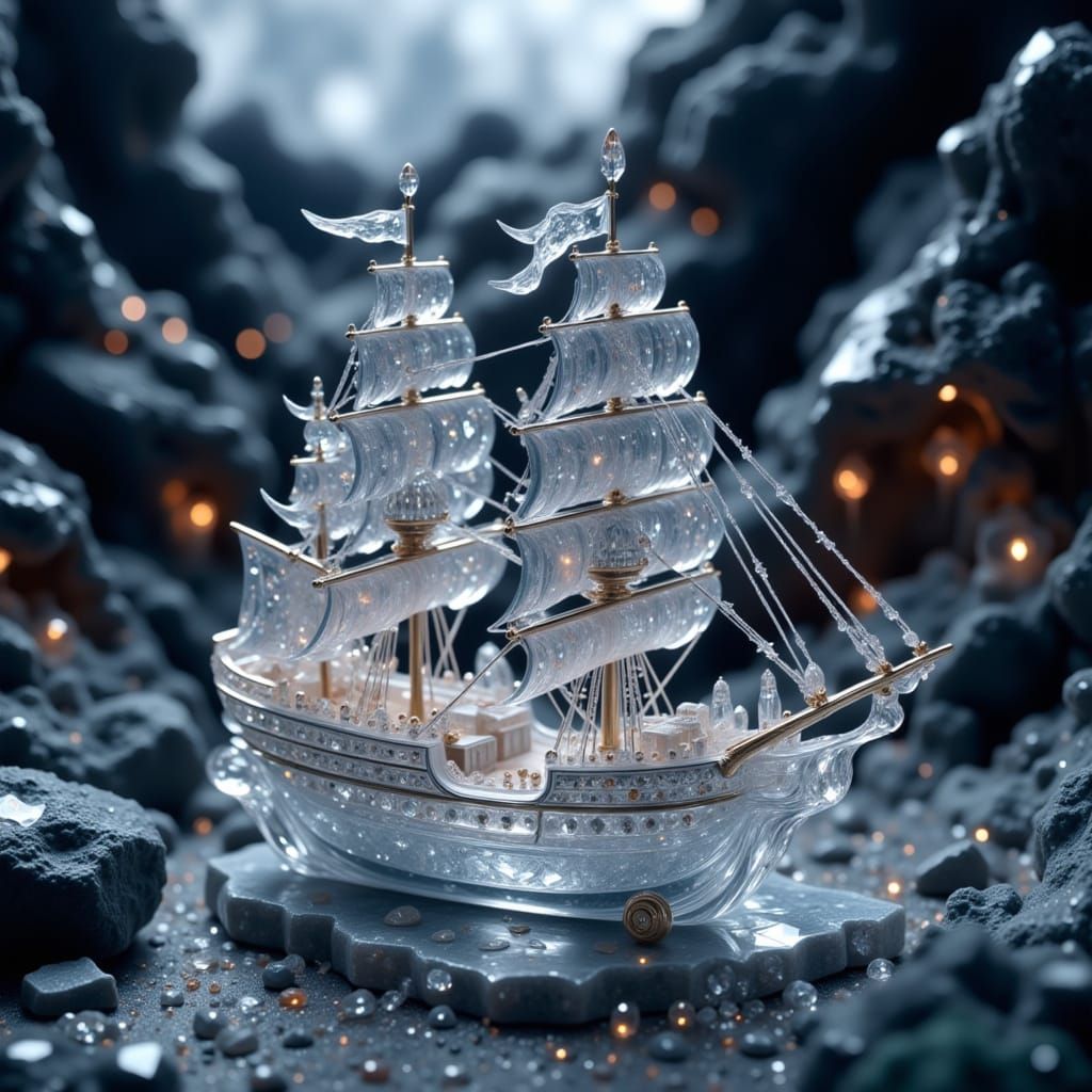 Spectacular Crystal Tall Ship Model in HDR