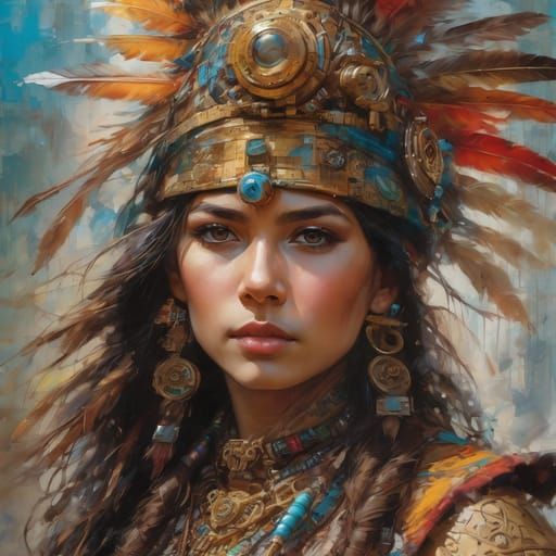 Fearsome Aztec Warrior Ready for Battle