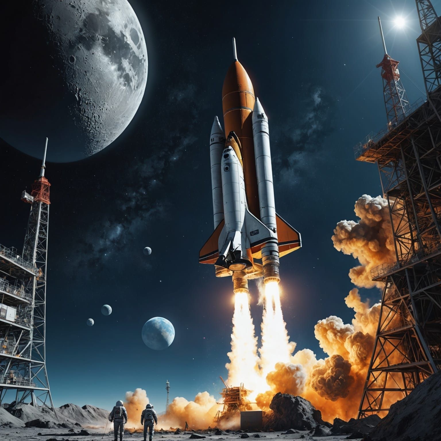 Hyperrealistic Moon Rocket Landing Splash Art