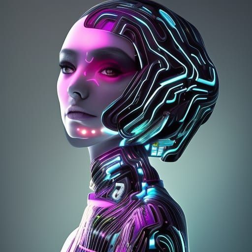 Cyborg Portrait in Cyberpunk Neo-futuristic Style