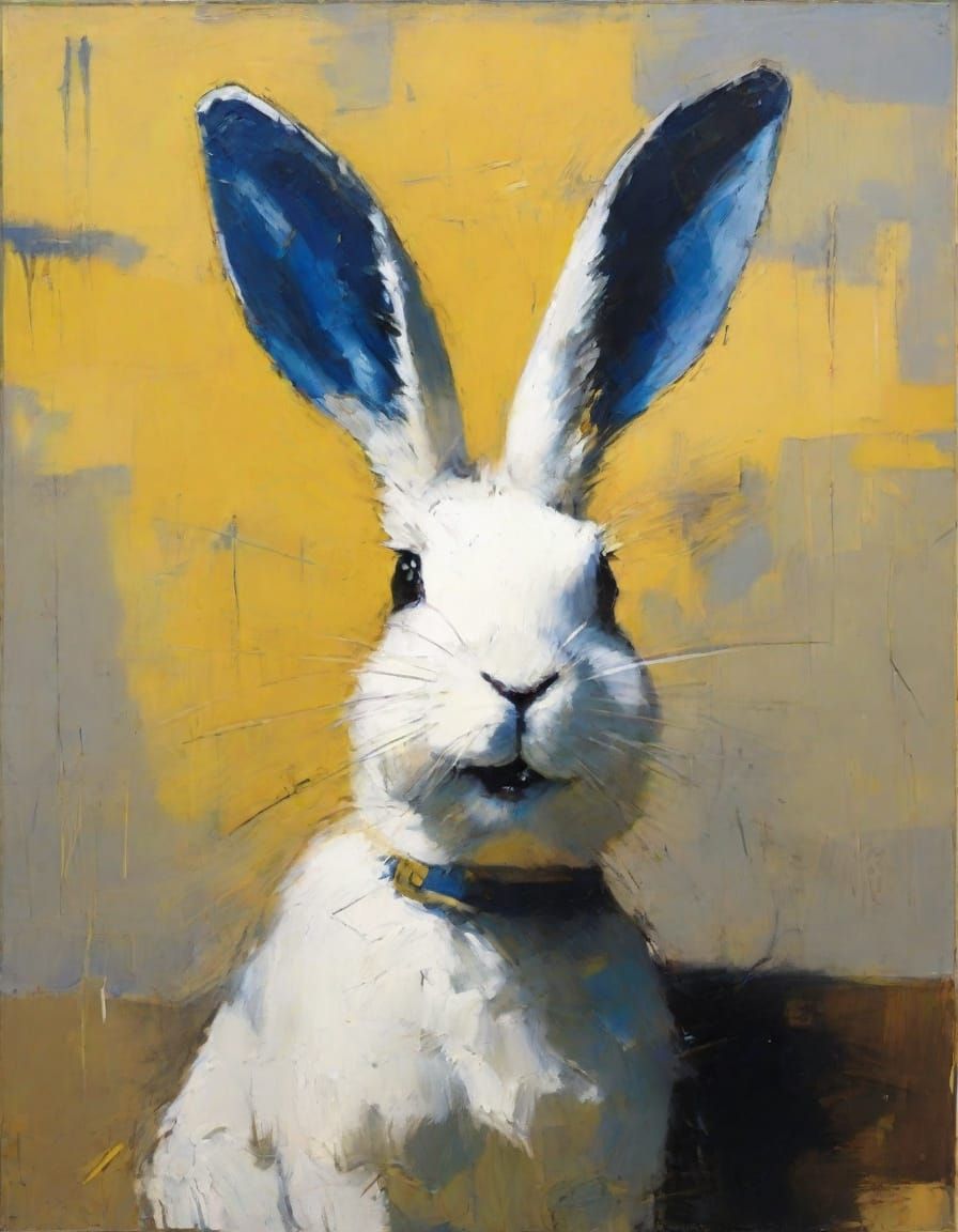 Impressionist Painting of a Laughing Bunny with Heavy Brushs...
