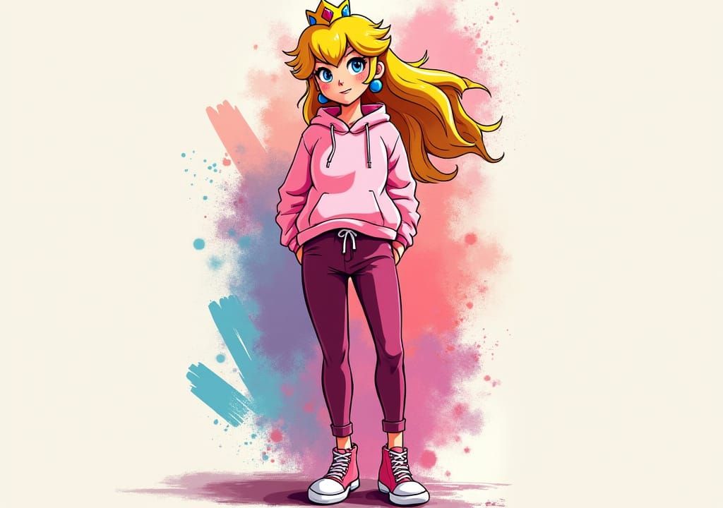 Princess Peach in Hoodie: Vibrant Pop Surrealism