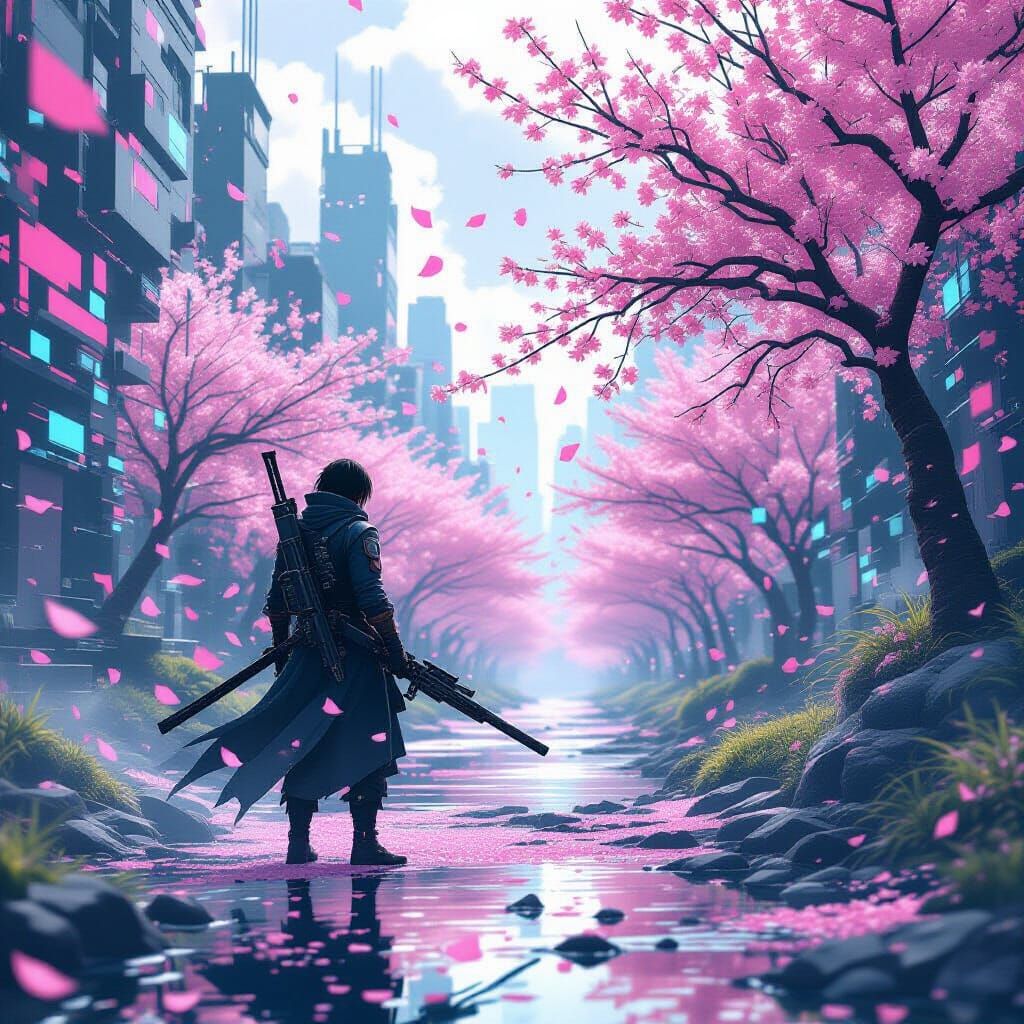Cherry Blossom Transformation in Dystopian World