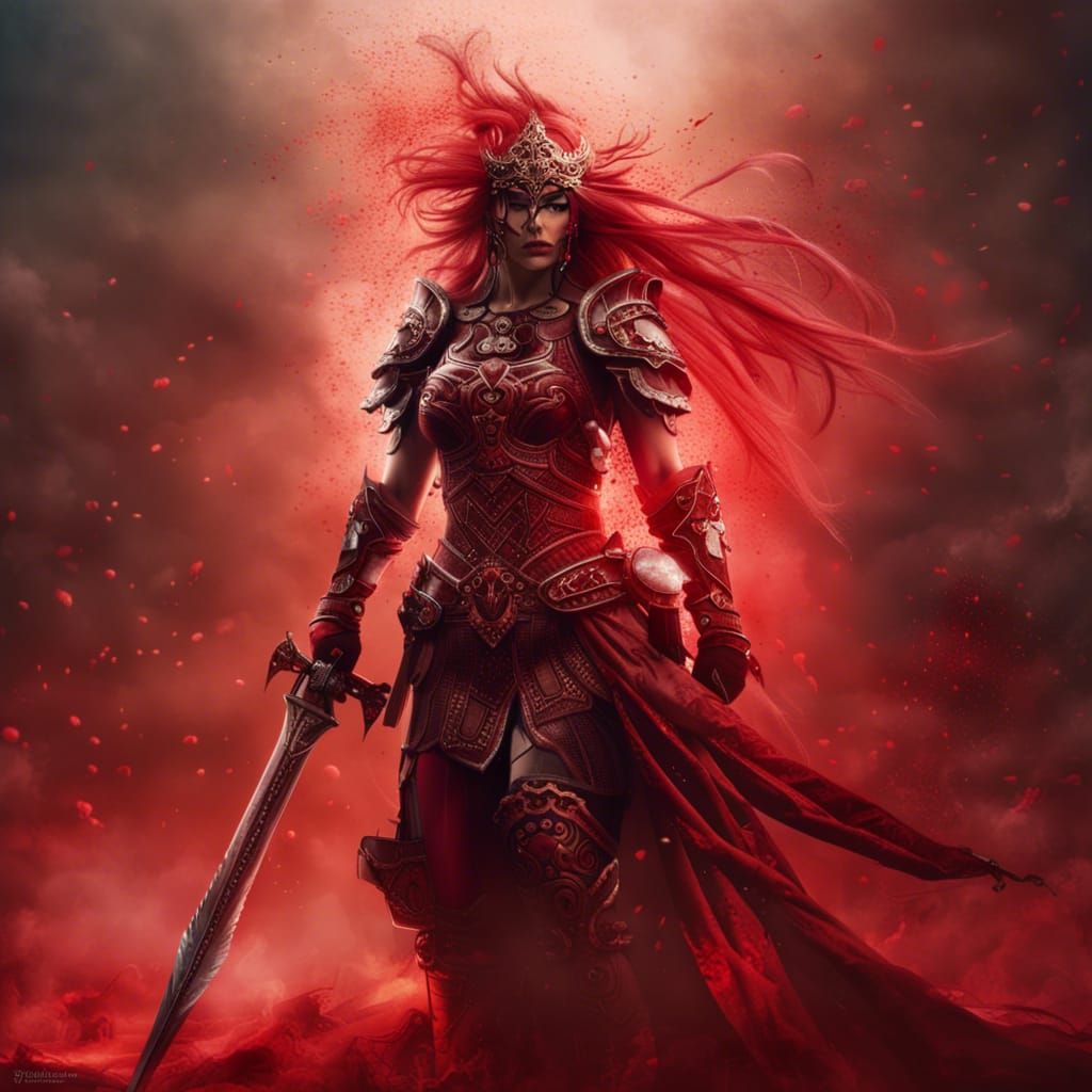 Warrior Goddess in Bloody Haze: Epic Digital Painting