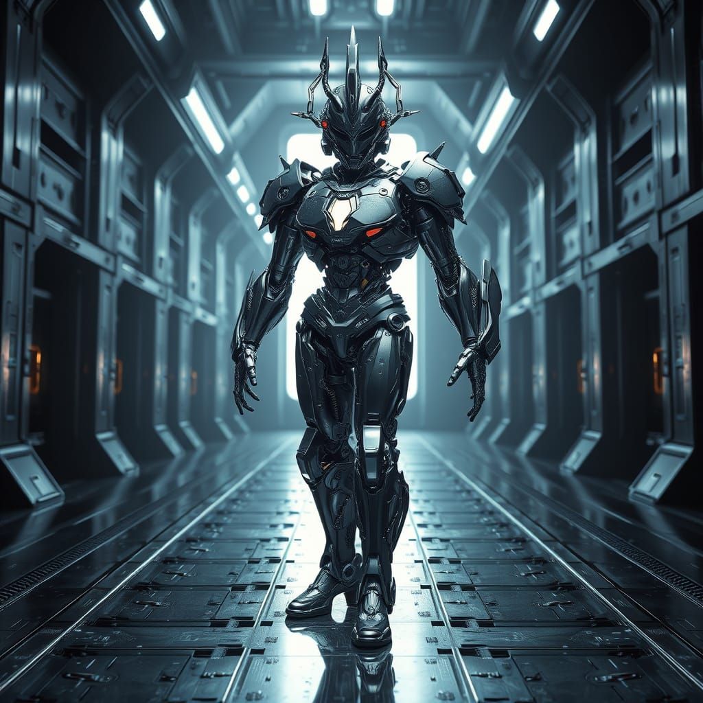 Mechanical Savior in Dramatic Sci-Fi Environment