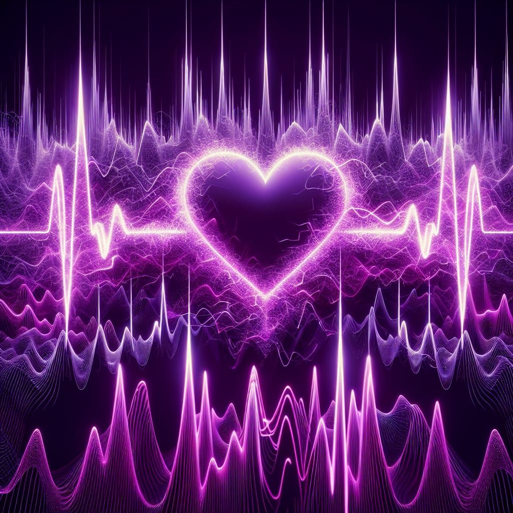 Fluorescent Purple Heartbeat Waves of Energy